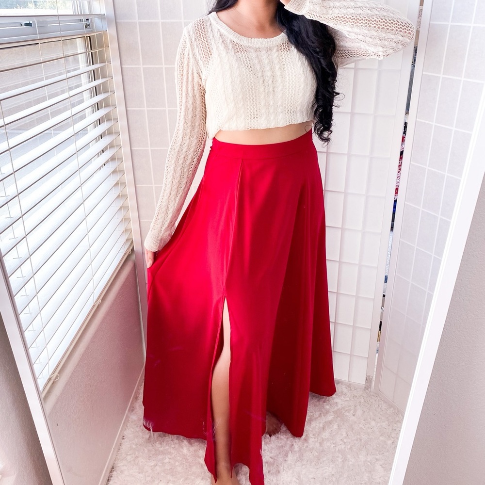 Red Chiffon Maxi Skirt